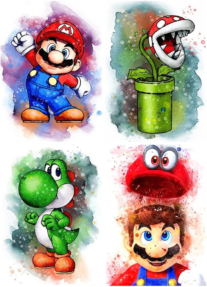 Super Mario (set van 4 paintings) Morgen in Huis Diamond Painting Planet