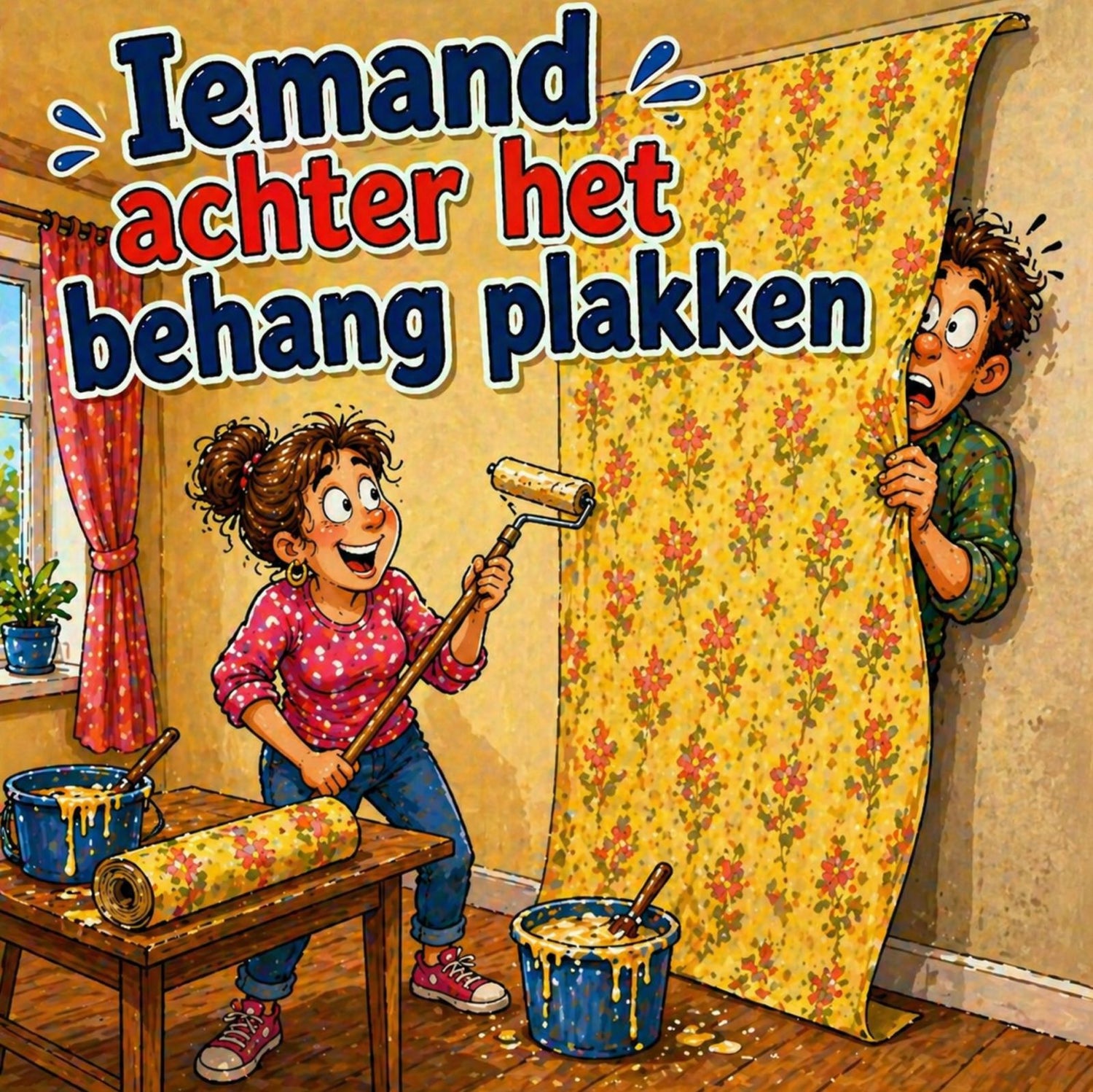Iemand achter het behang plakken