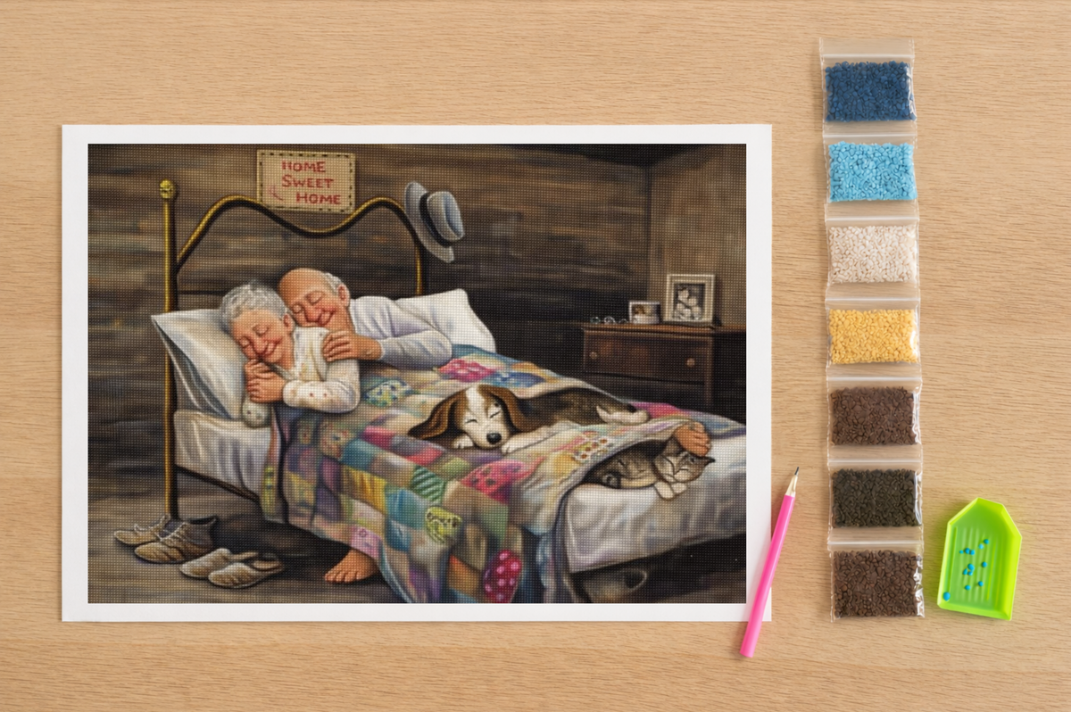 Opa en oma in bed Diamond Painting Planet
