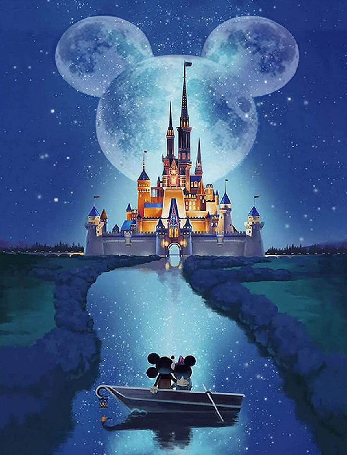 Mickey en Minnie voor het kasteel 25x35cm (Morgen in huis) Diamond Painting Planet