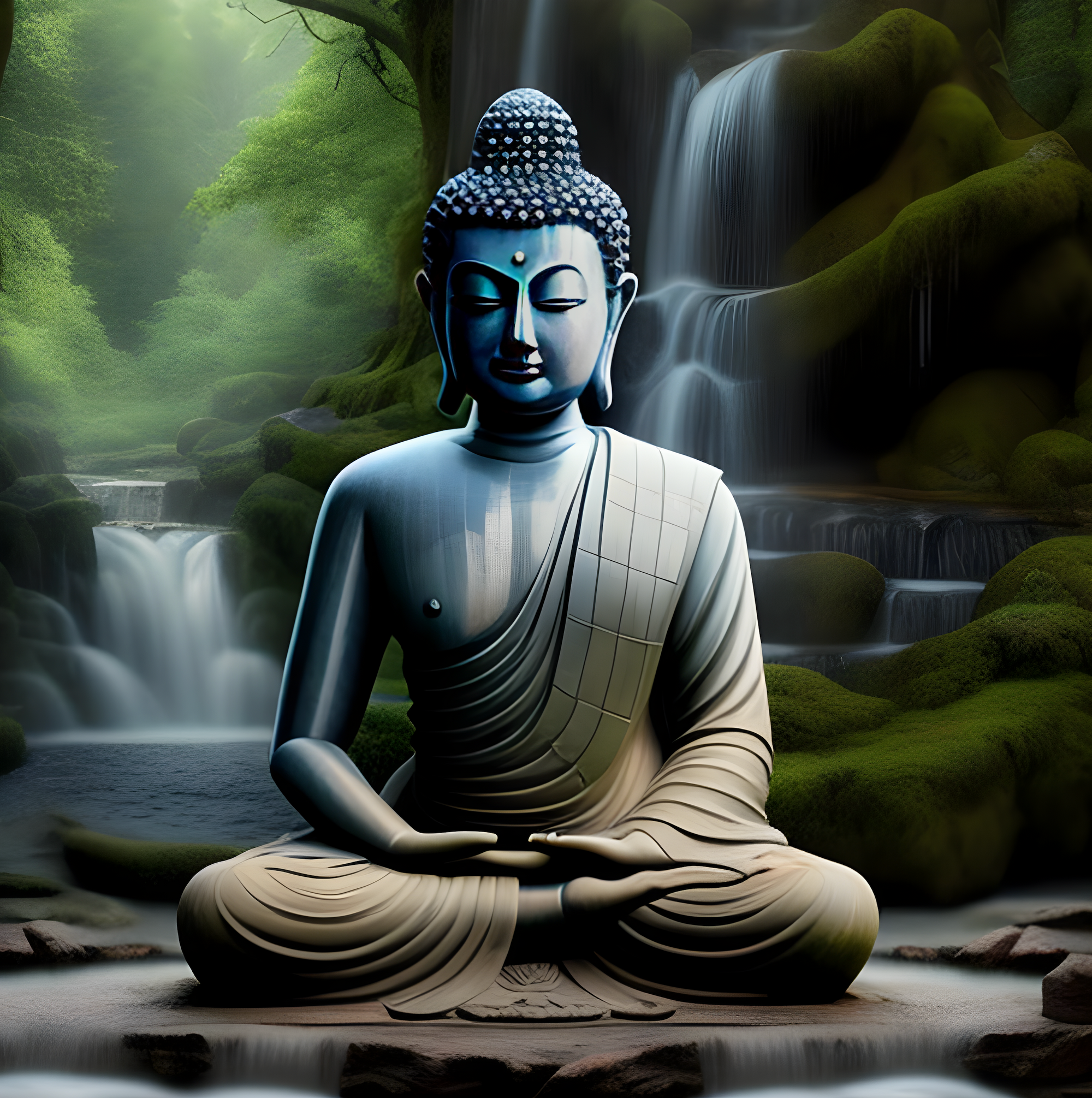 Buddha bij waterval Diamond Painting Planet