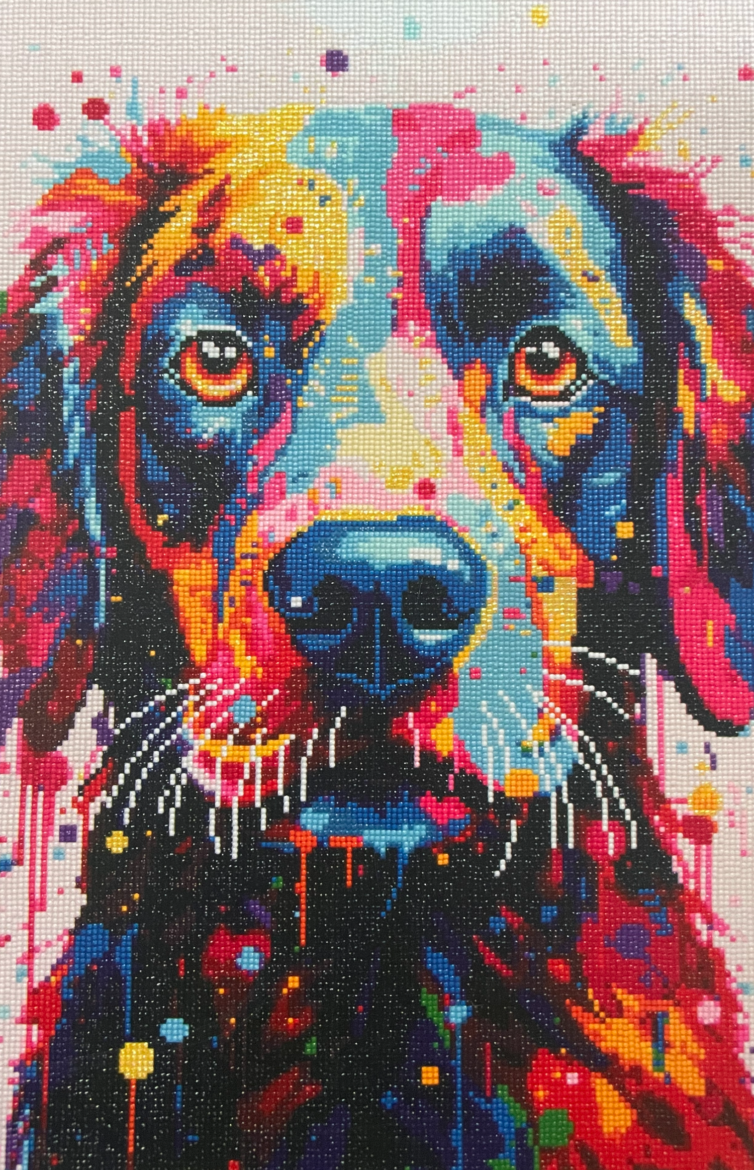 Kleurrijke Hond met NEON steentjes 40x60cm (Morgen in huis) Diamond Painting Planet