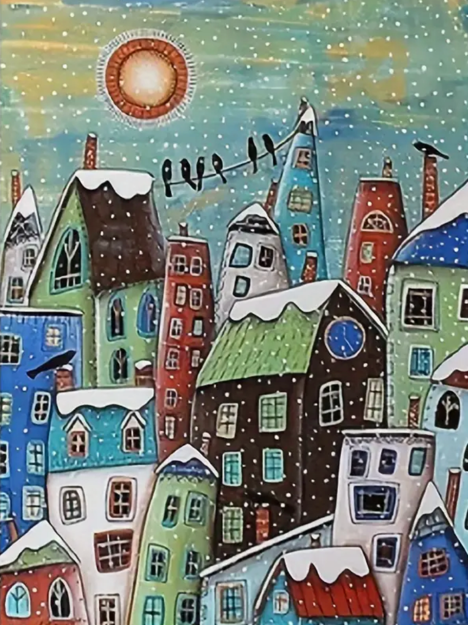 Winterhuizen 25x35 cm (Morgen in huis) Diamond Painting Planet