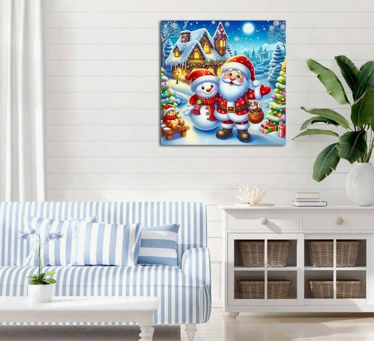 Kerstman en Sneeuwpop 25x25xm (Morgen in huis) Diamond Painting Planet