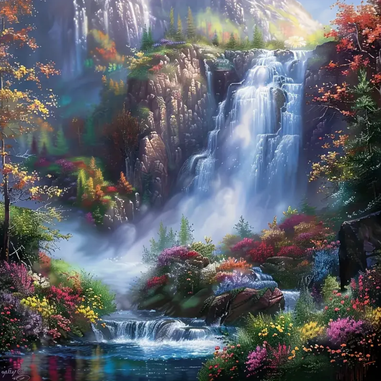 Waterval 35x35cm (Morgen in huis) Diamond Painting Planet