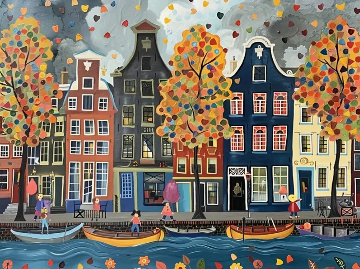 Grachtenhuizen 30x40cm (Morgen in huis) Diamond Painting Planet