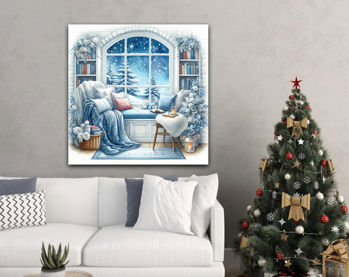 Winter in de Woonkamer 45x45cm (Morgen in huis) Diamond Painting Planet