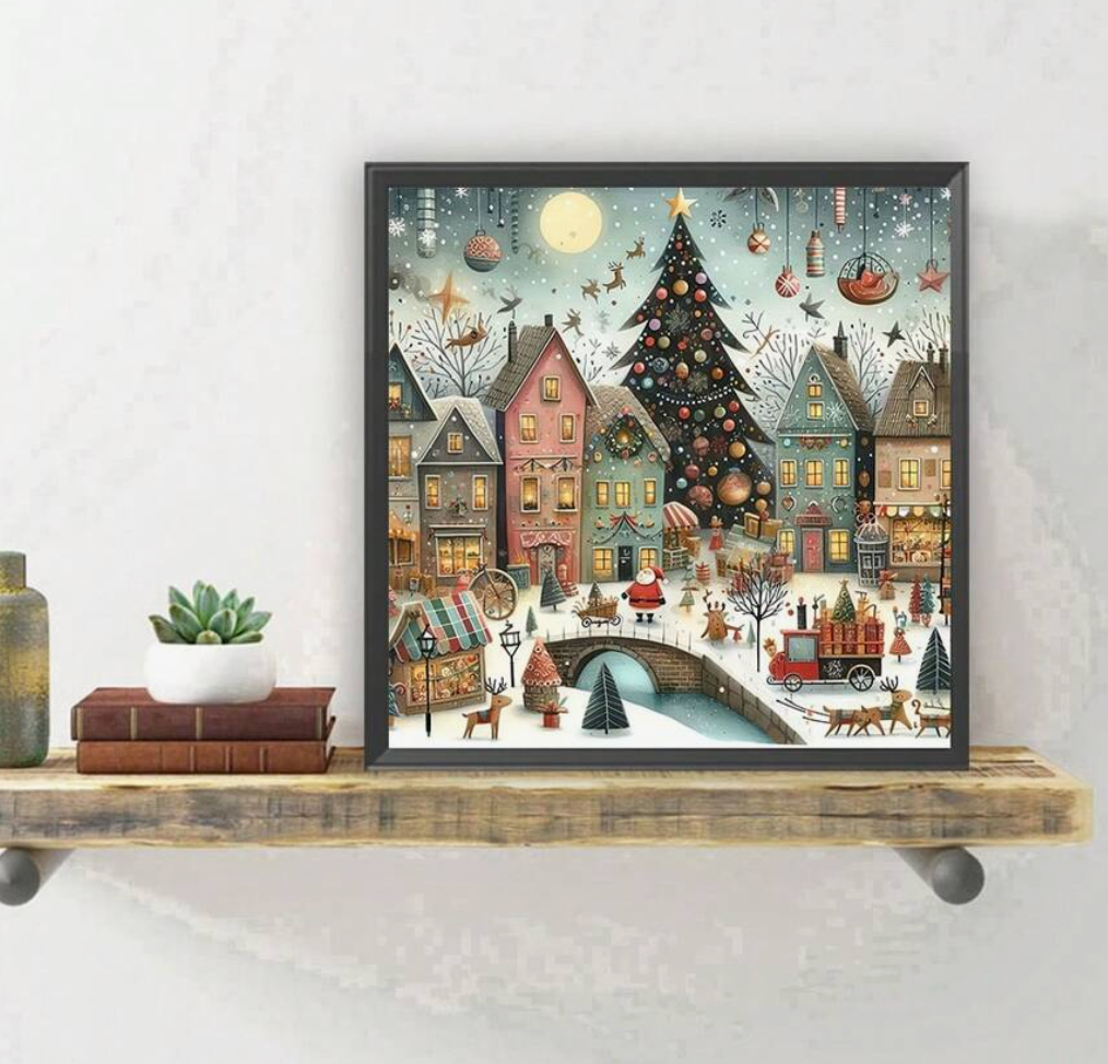 Kerstdorp 35x35cm (Morgen in huis) Diamond Painting Planet