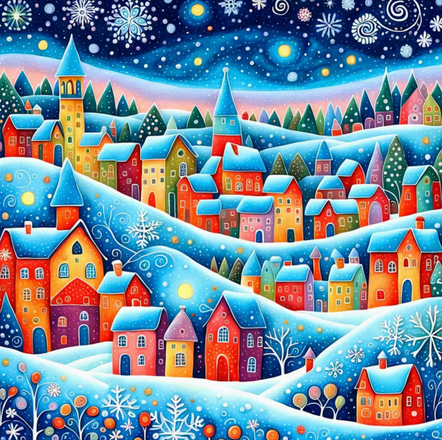 Kleurrijke Winterdorp Diamond Painting Planet