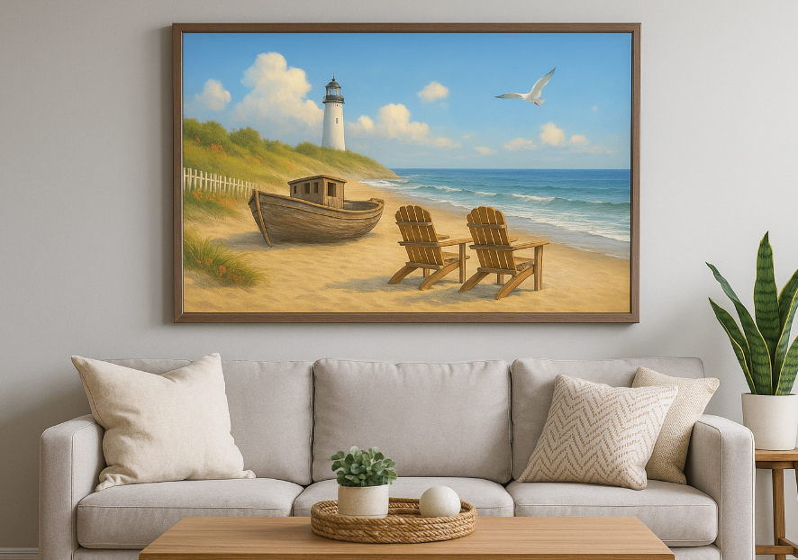 Vuurtoren op het strand Diamond Painting Planet