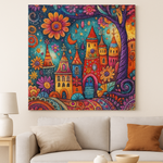 Magisch Kleurenrijk Droomdorp 25x25cm (Morgen in huis) Diamond Painting Planet