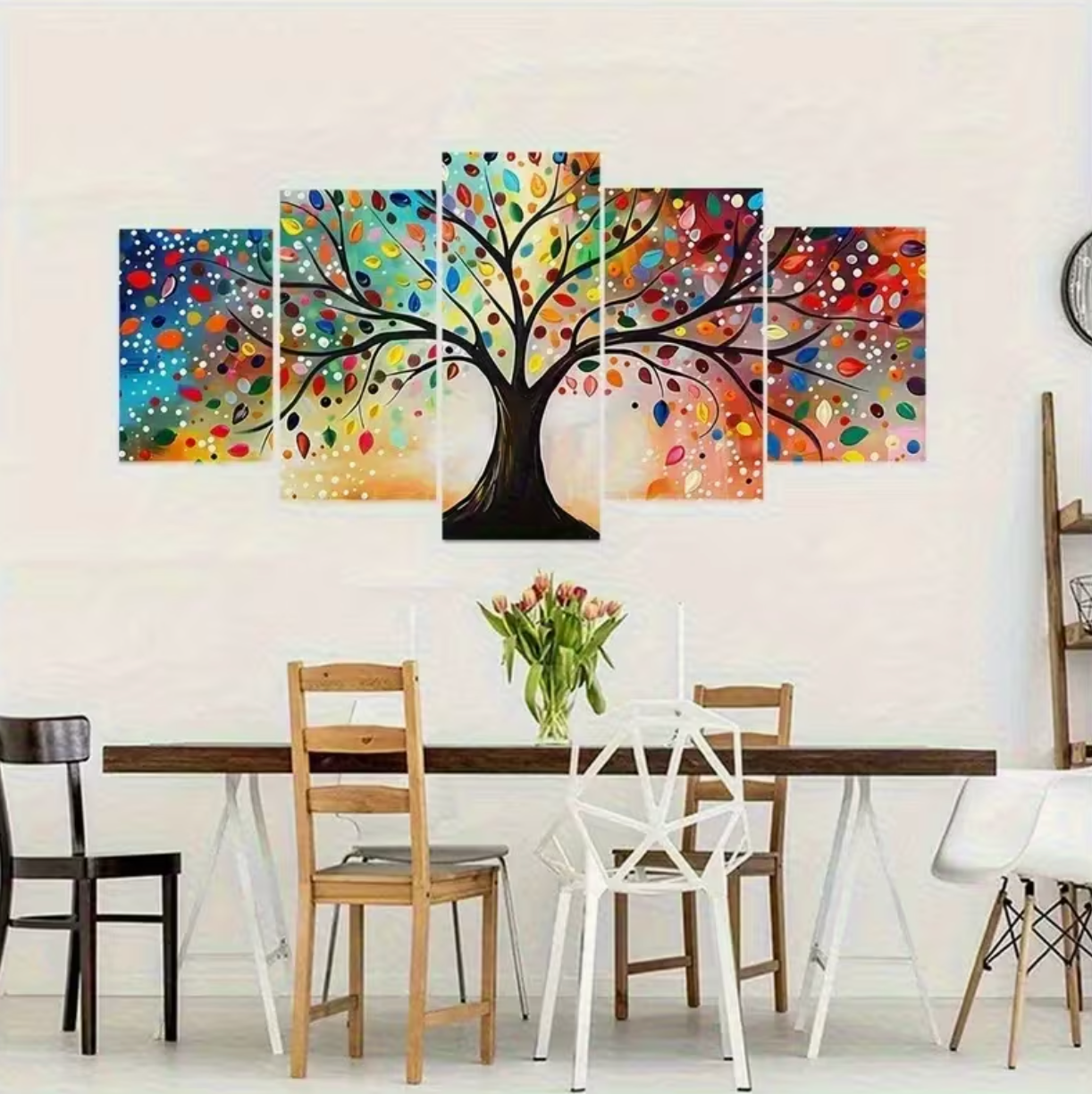 Kleurrijke Levensboom - 5 luik (Morgen in huis) Diamond Painting Planet