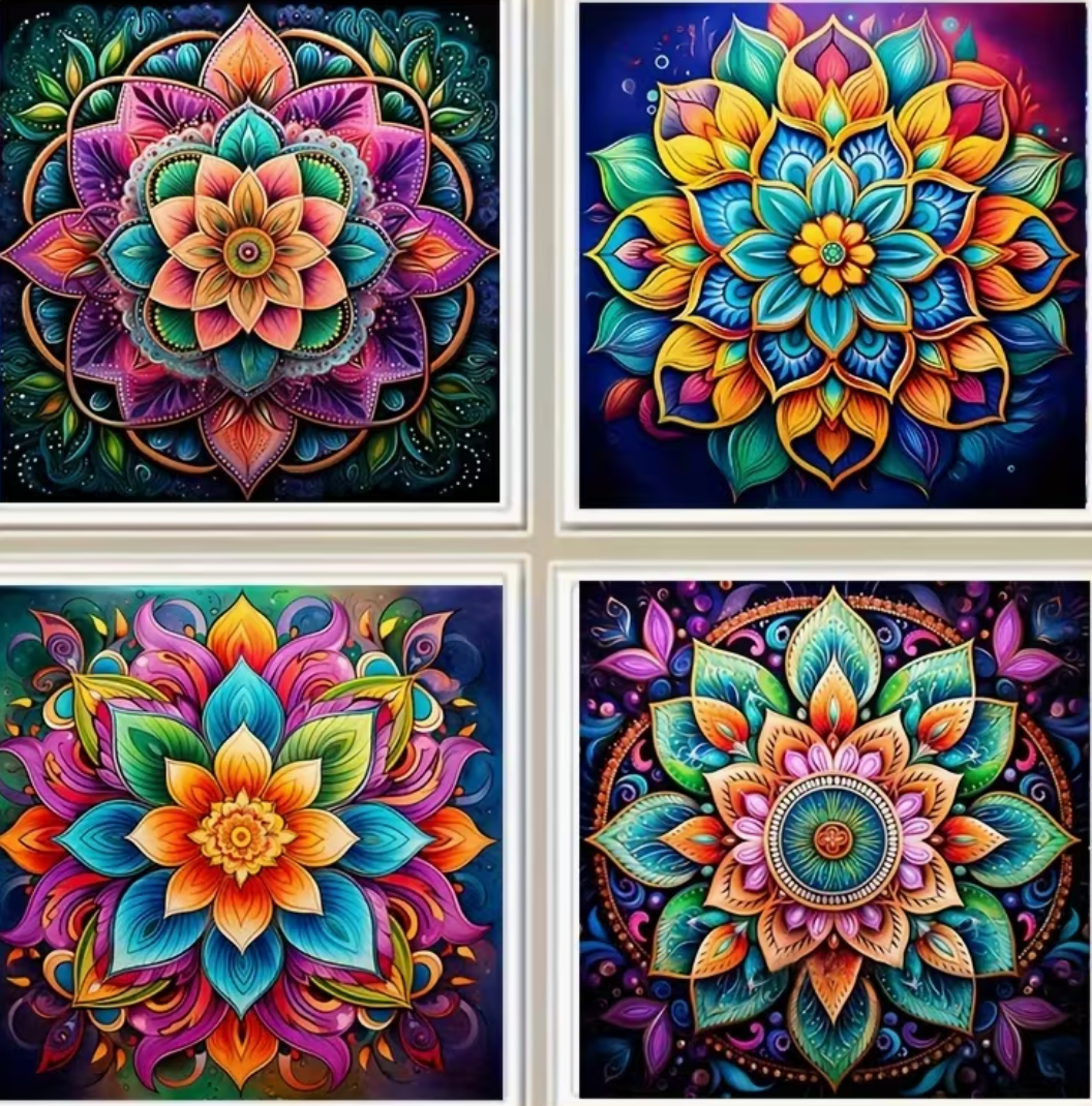 Set van 4 Mandala Diamond Paintings (Morgen in huis) Diamond Painting Planet