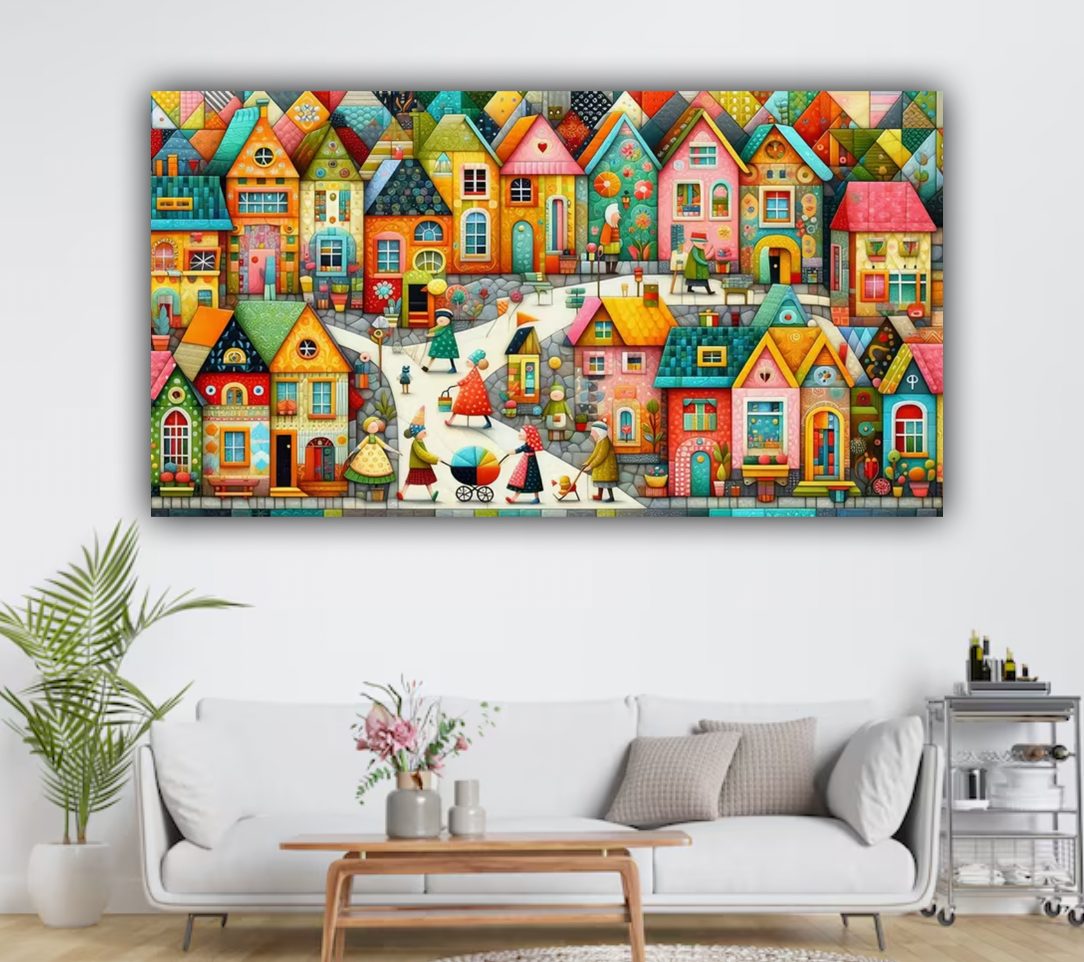 Vrolijk Droomdorp 35x65cm (Morgen in huis) Diamond Painting Planet