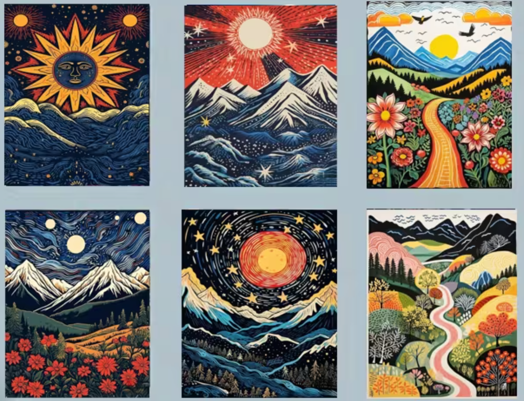 Set van 6 Mystieke Diamond Paintings 20x20cm (Morgen in huis) Diamond Painting Planet