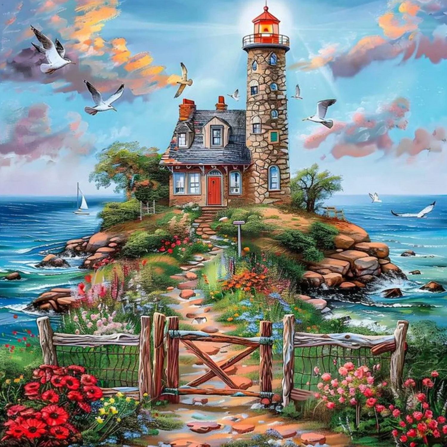 Vuurtoren in Bloei aan Zee (Morgen in huis)