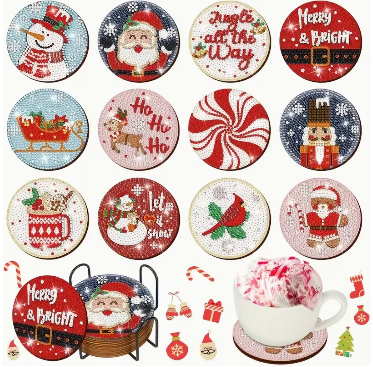 Kerst Onderzetters (Morgen in huis) Diamond Painting Planet