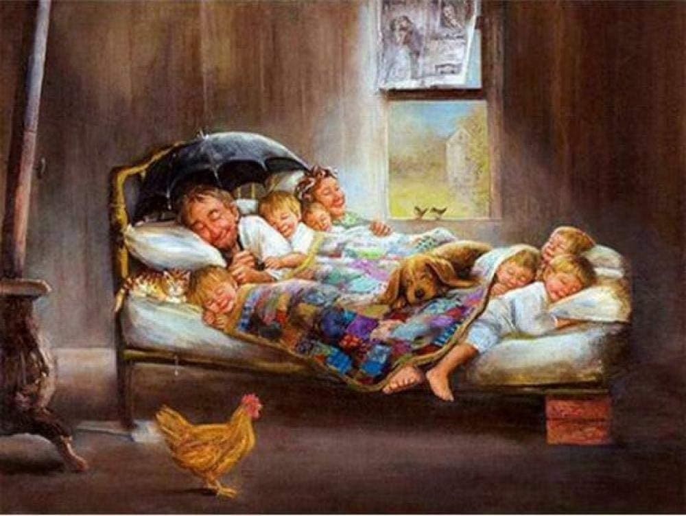 Familie in bed Diamond Painting Planet