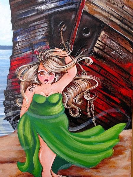 Dikke Dame bij de boot Diamond Painting Planet