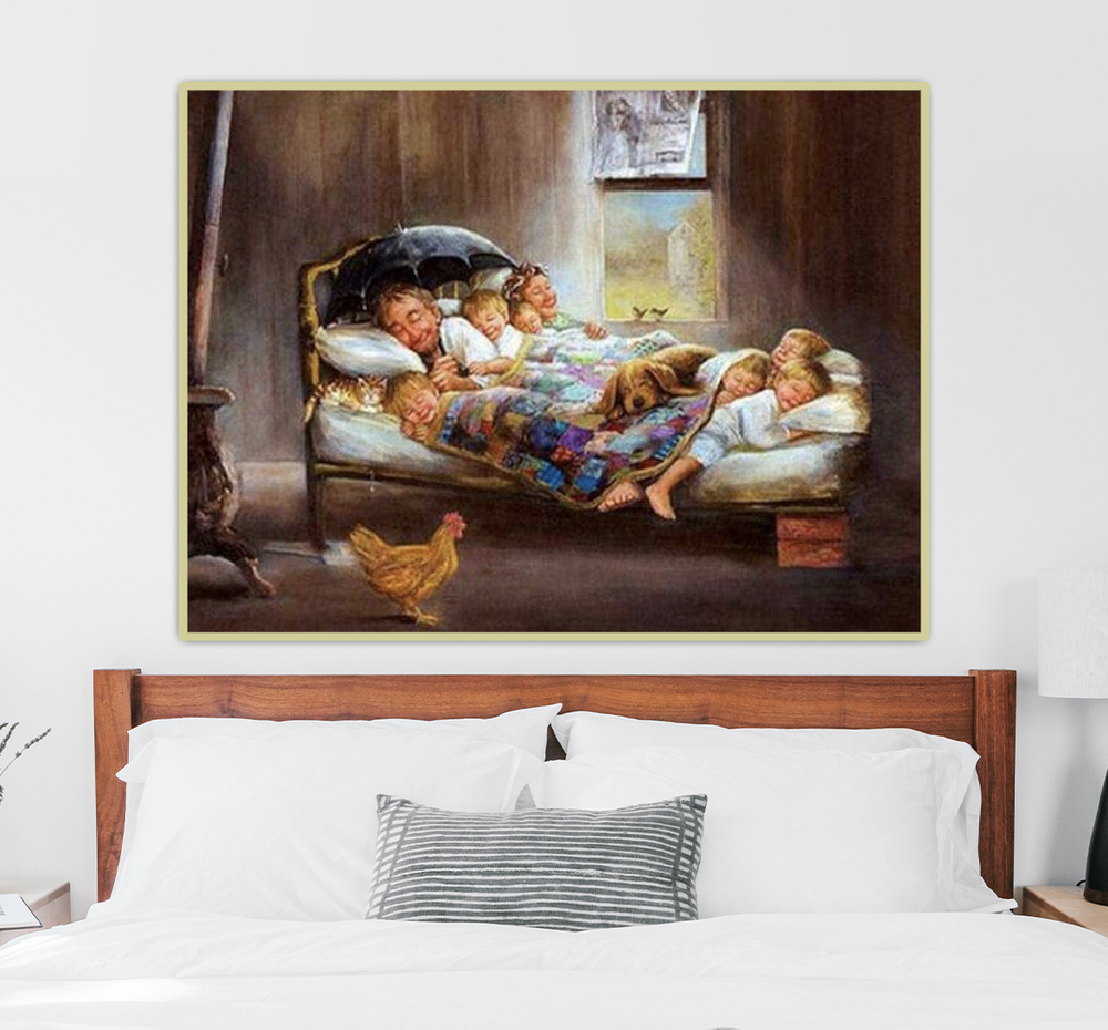 Familie in bed Diamond Painting Planet