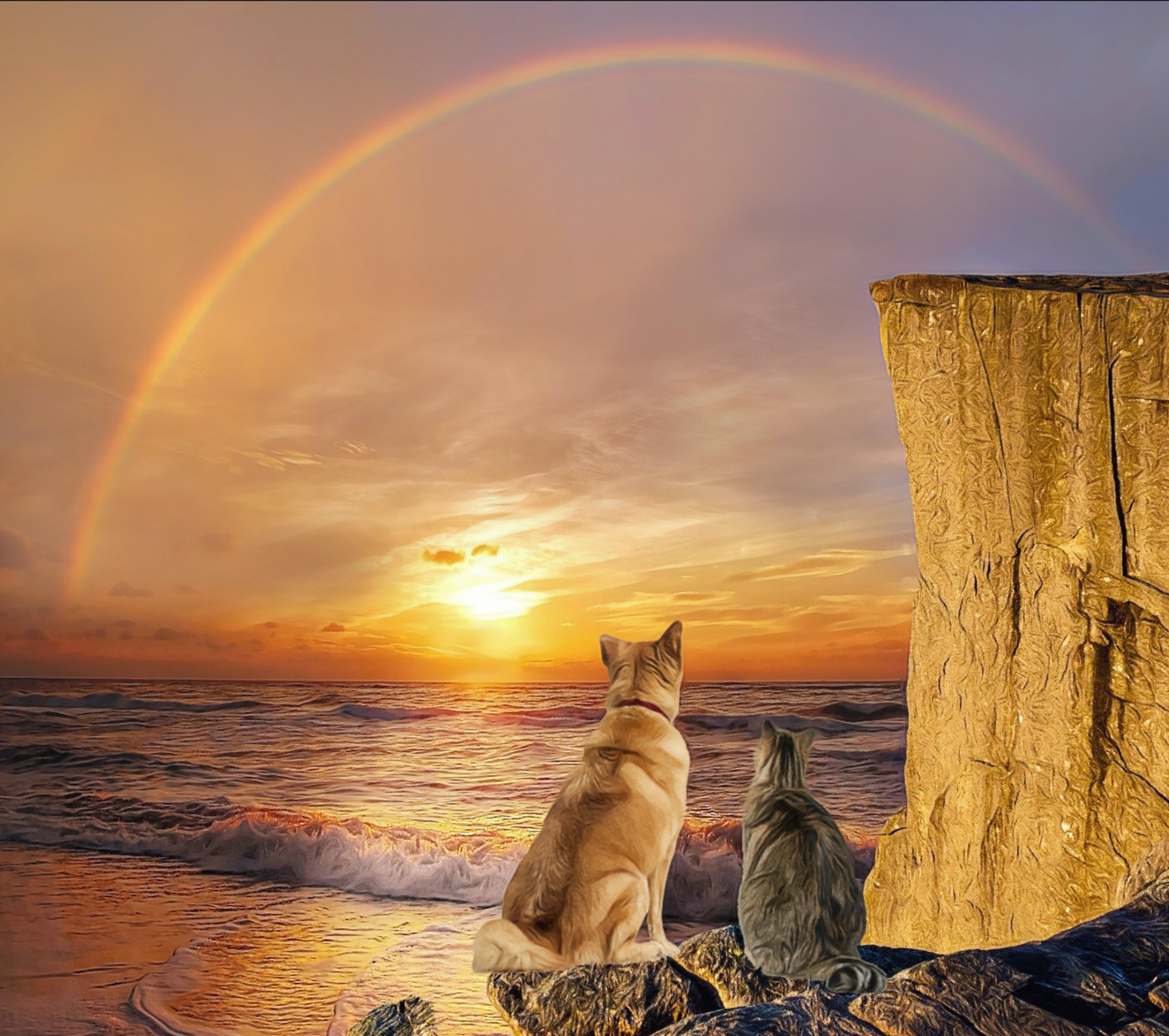 Kat en hond bij zonsondergang Diamond Painting Planet