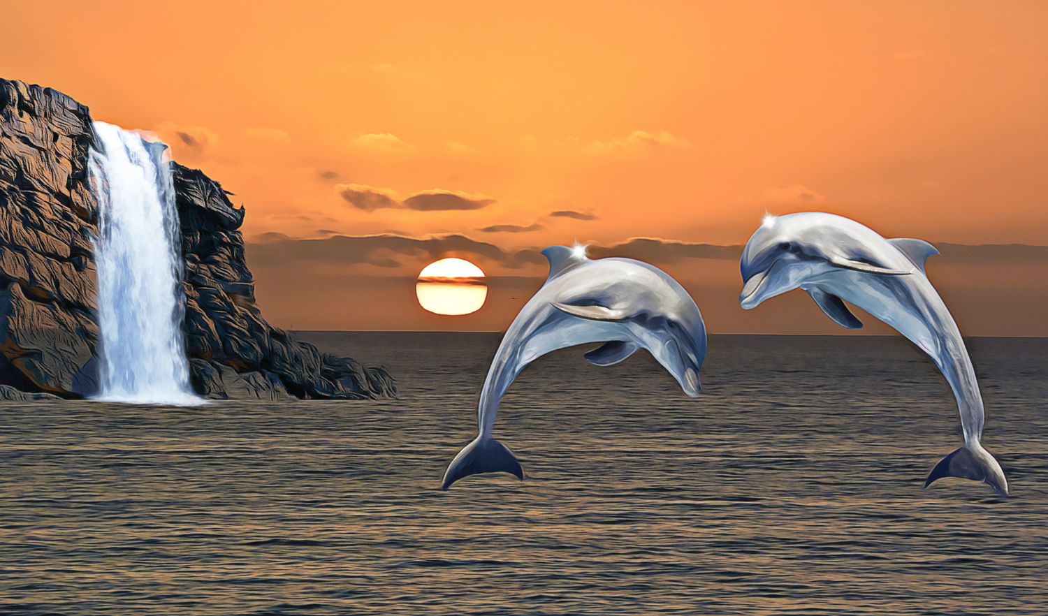Dolfijnen en zonsondergang Diamond Painting Planet