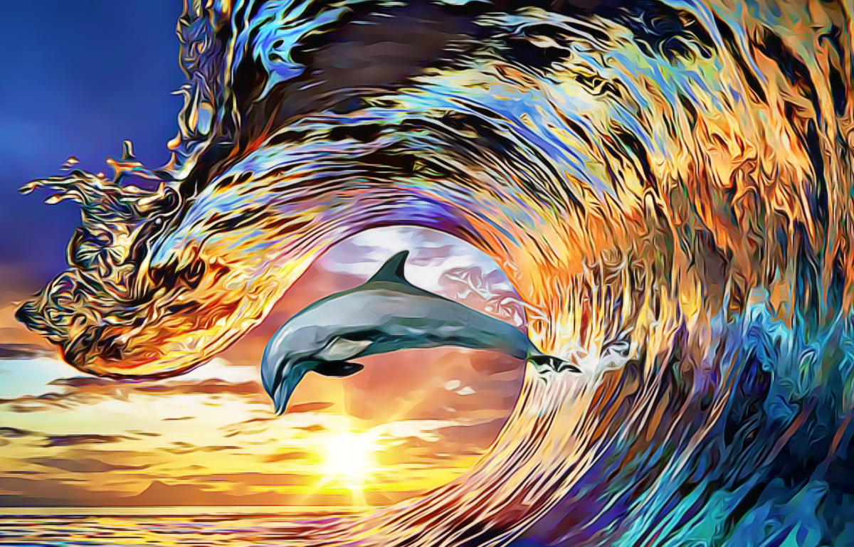 Dolfijn speelt in kleurrijke golf Diamond Painting Planet