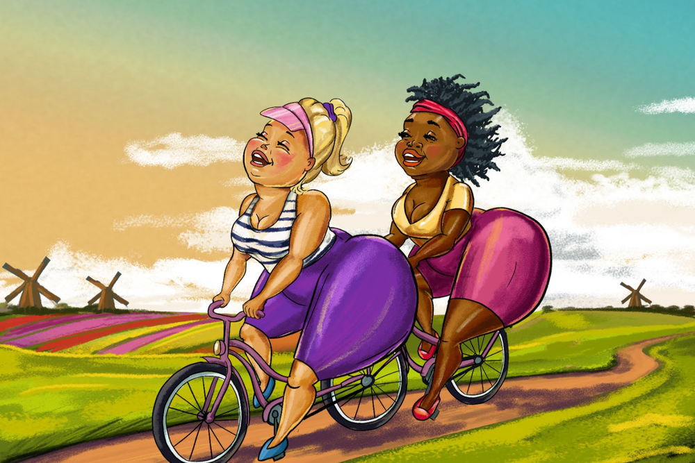 Dikke Dames op de fiets in Nederland Diamond Painting Planet