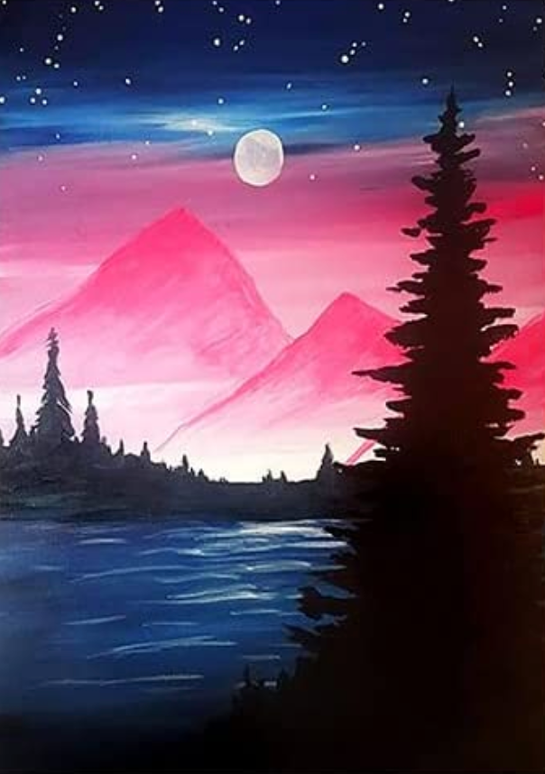 Roze bergen 25x35cm (Morgen in huis) Diamond Painting Planet
